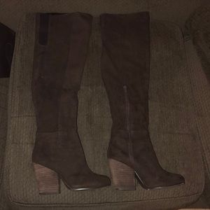 Brown over the knee short heel boots